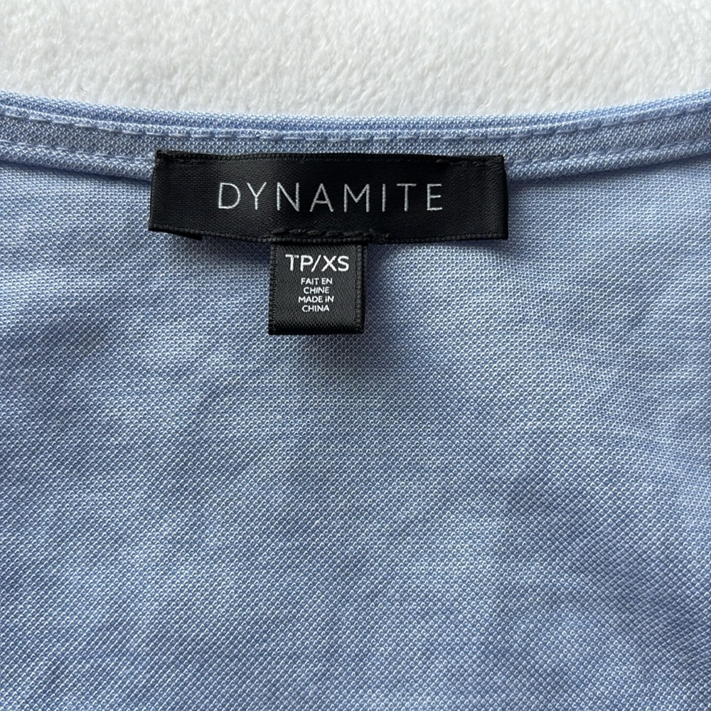 DYNAMITE Blue V-Neck Faux Wrap Top - Picture 2 of 8